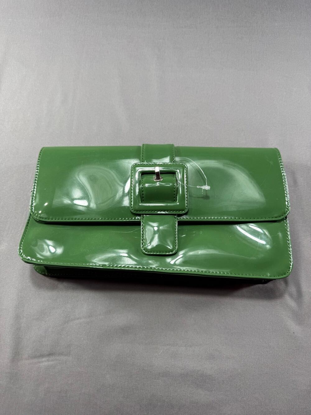 Green Patent Faux Leather Buckle Clutch Bag Y2K Retro Statement Handbag